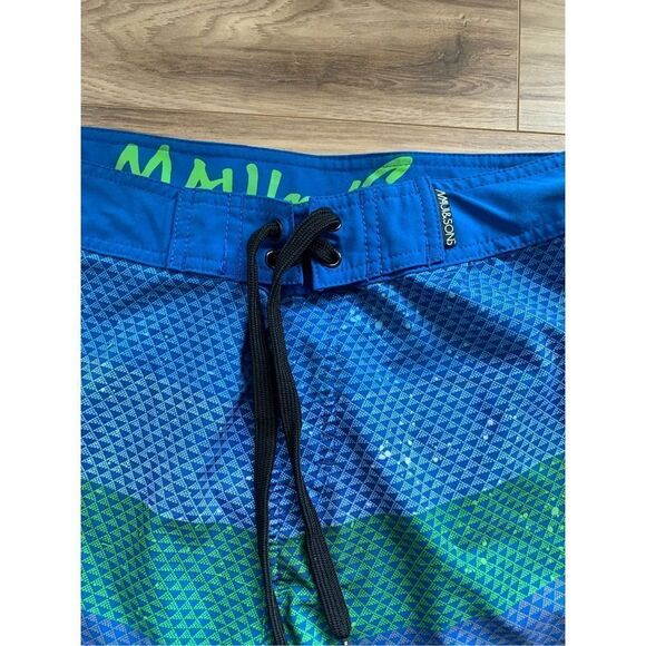 Maui‎ and Sons Men's Blue Green Striped Board Shorts Swim Trunks Size Large - Picture 5 of 9
